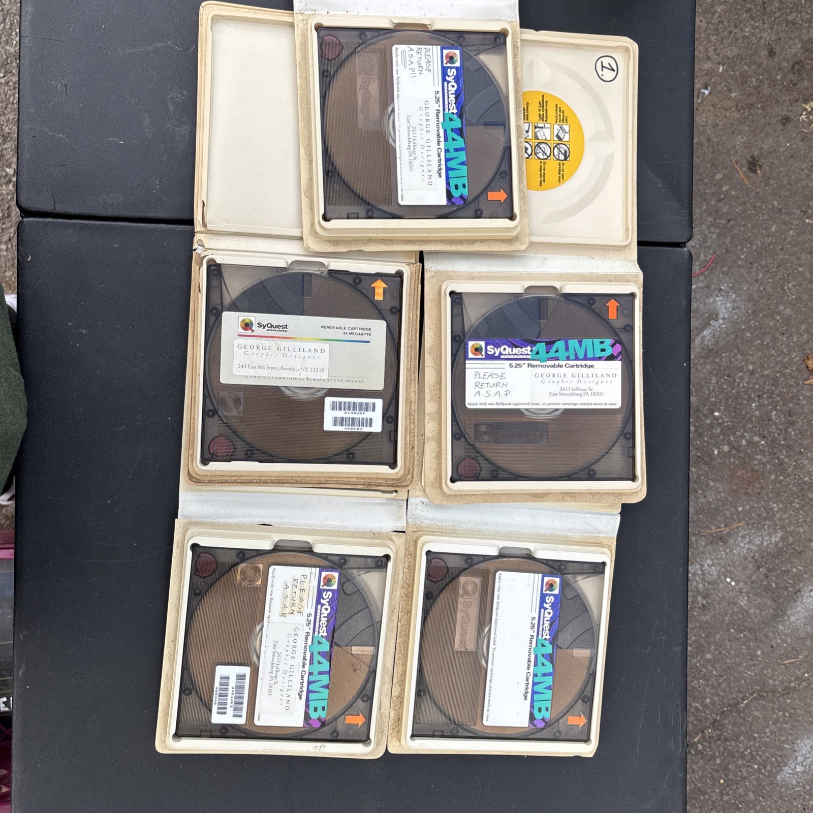 Lot of 5 Vintage SyQuest 44MB 5.25" Removable Hard Disk Cartridges SQ400 Cased