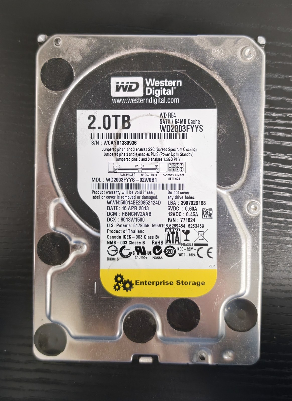 LOT OF 4 Western Digital WD RE4 2TB 3.5" SATA 7200RPM 64MB HDD WD2003FYYS