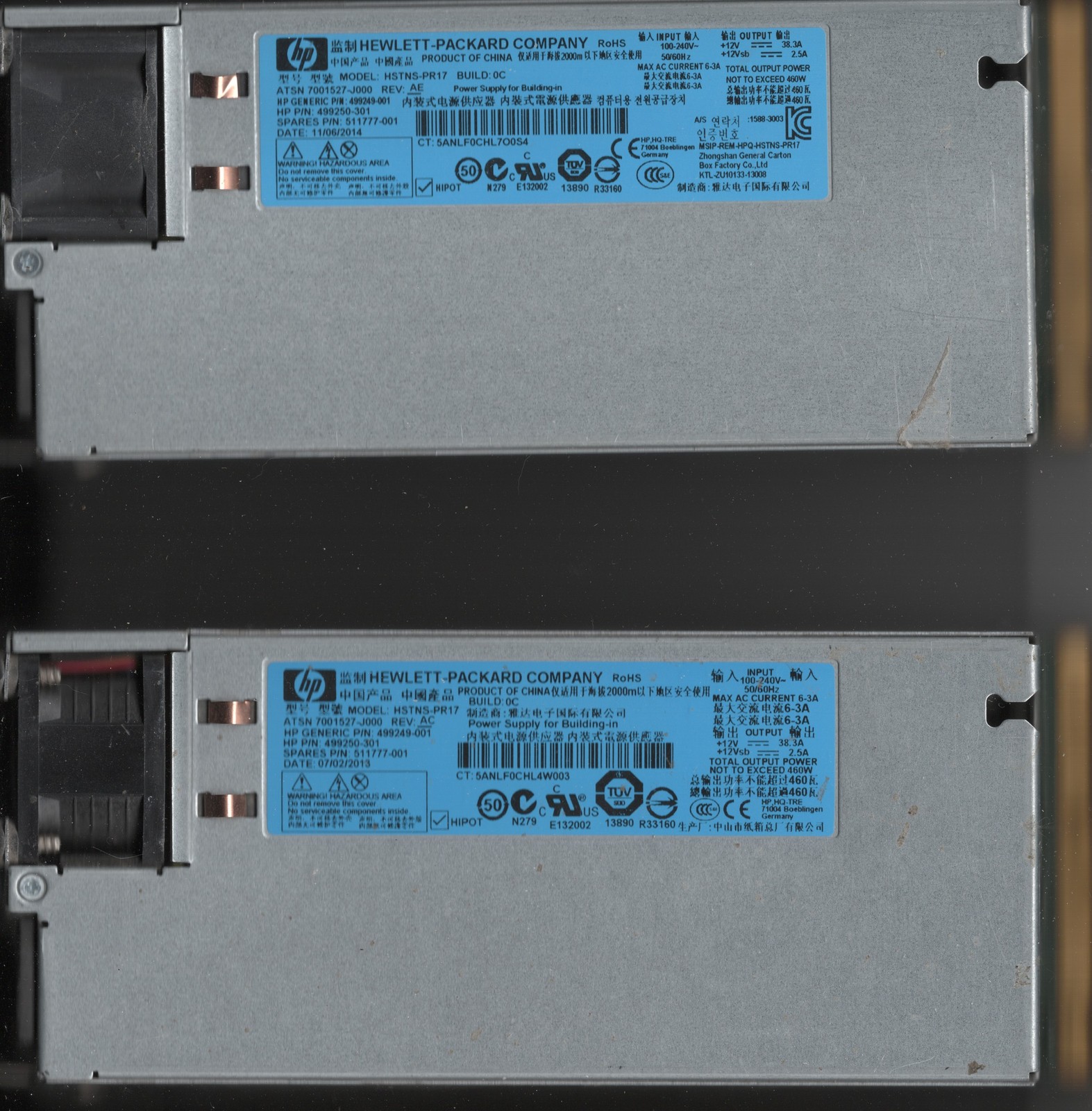 Lot of 2 HP 460W Common Slot Gold PSU 511777-001 499250-301 HSTNS-PR17 G6 G7