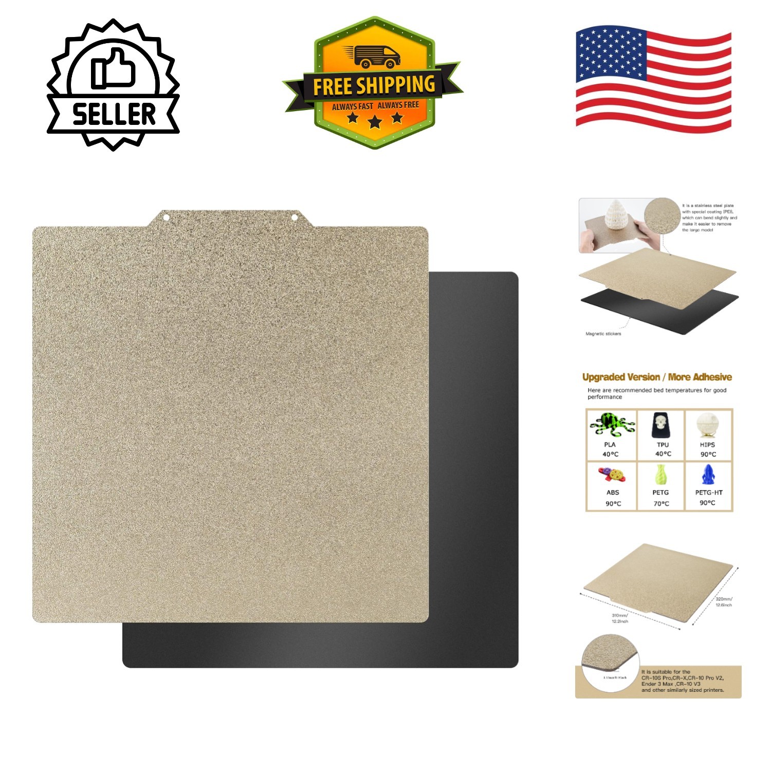 Durable 310x320mm Print Sheet with Textured Surface for Effortless 3D Printing