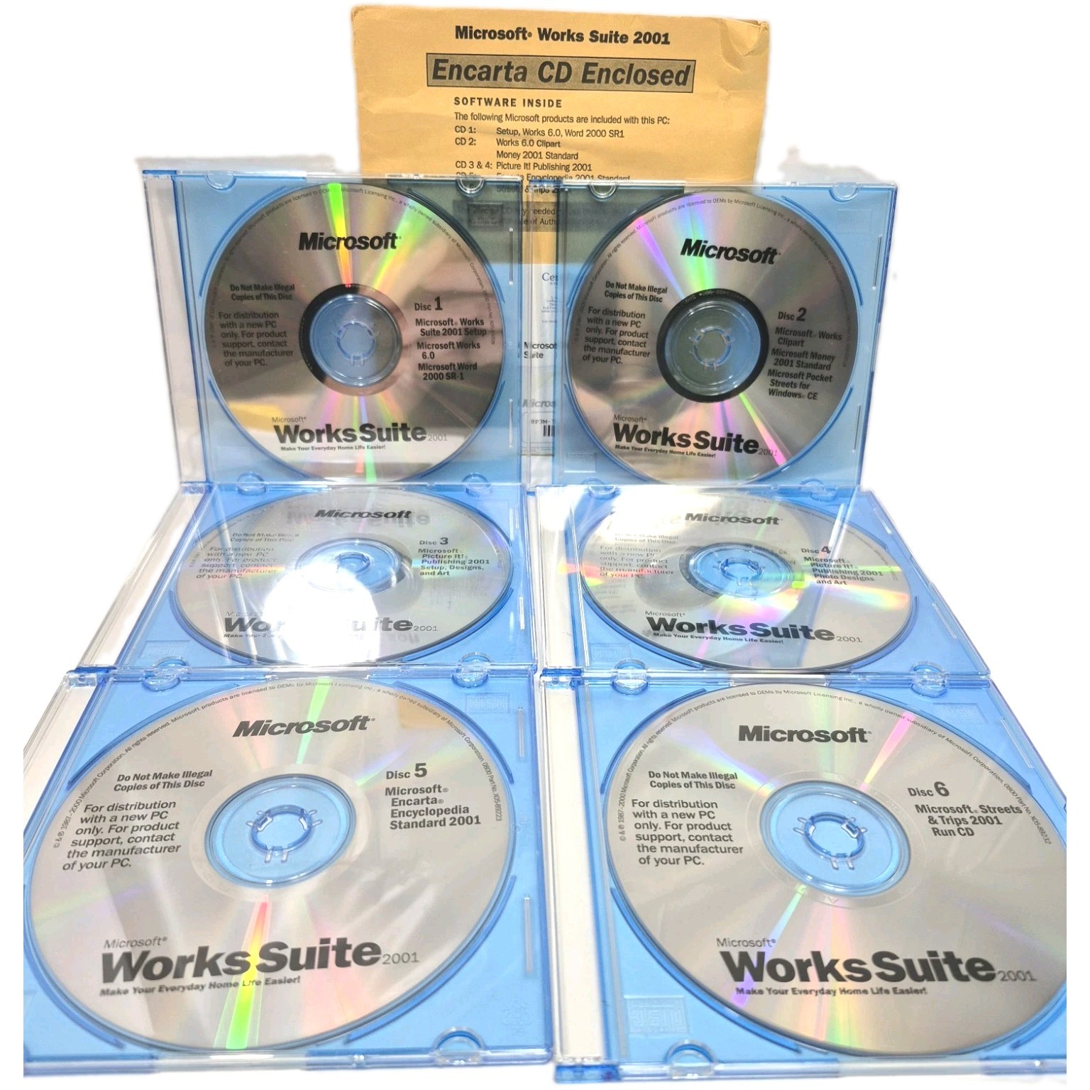 Complete Microsoft Works Suite 2001 Vintage PC Software Set - Discs 1-6 OEM CDs