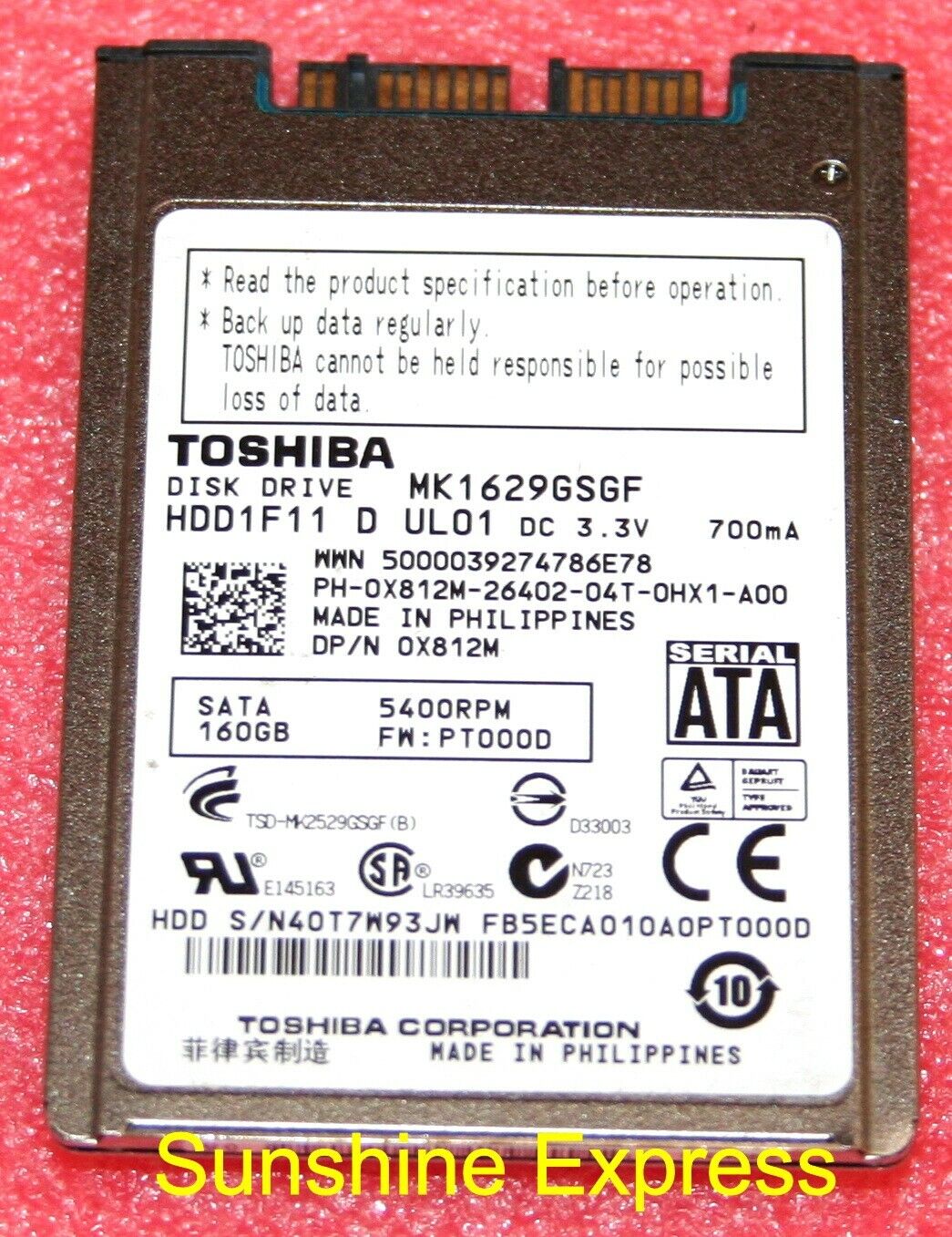 New OEM Dell X812M 0X812M Toshiba 160GB 5400RPM SATA 1.8