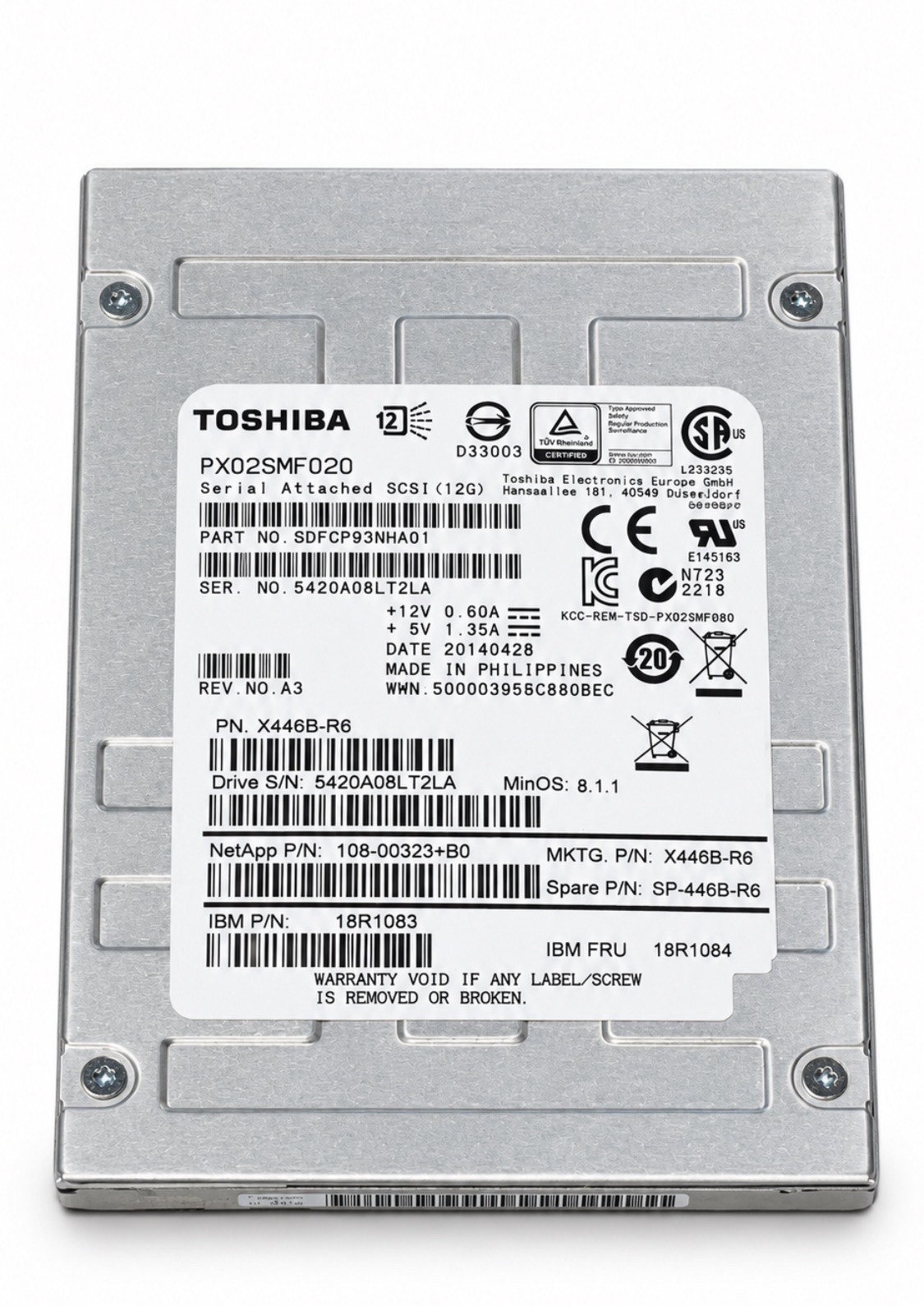 Toshiba PX02SMF020 200GB SSD SAS III 2.5" Inch Hard Drive NetApp