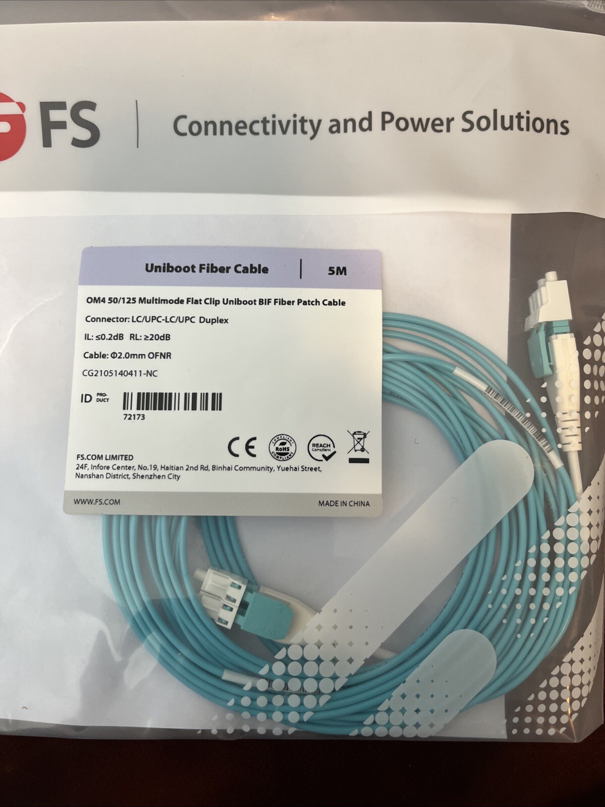5m (16ft) LC UPC to LC UPC Flat Clip Uniboot Duplex OM4 Multimode Fiber Cable 