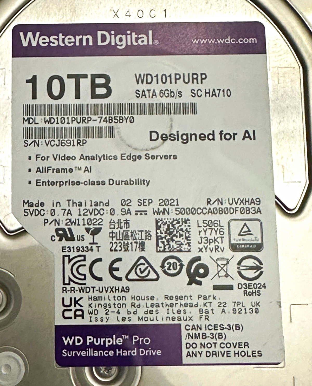 Western Digital WD Purple Pro WD101PURP 10TB 3.5in SATA III 6Gb/s HDD