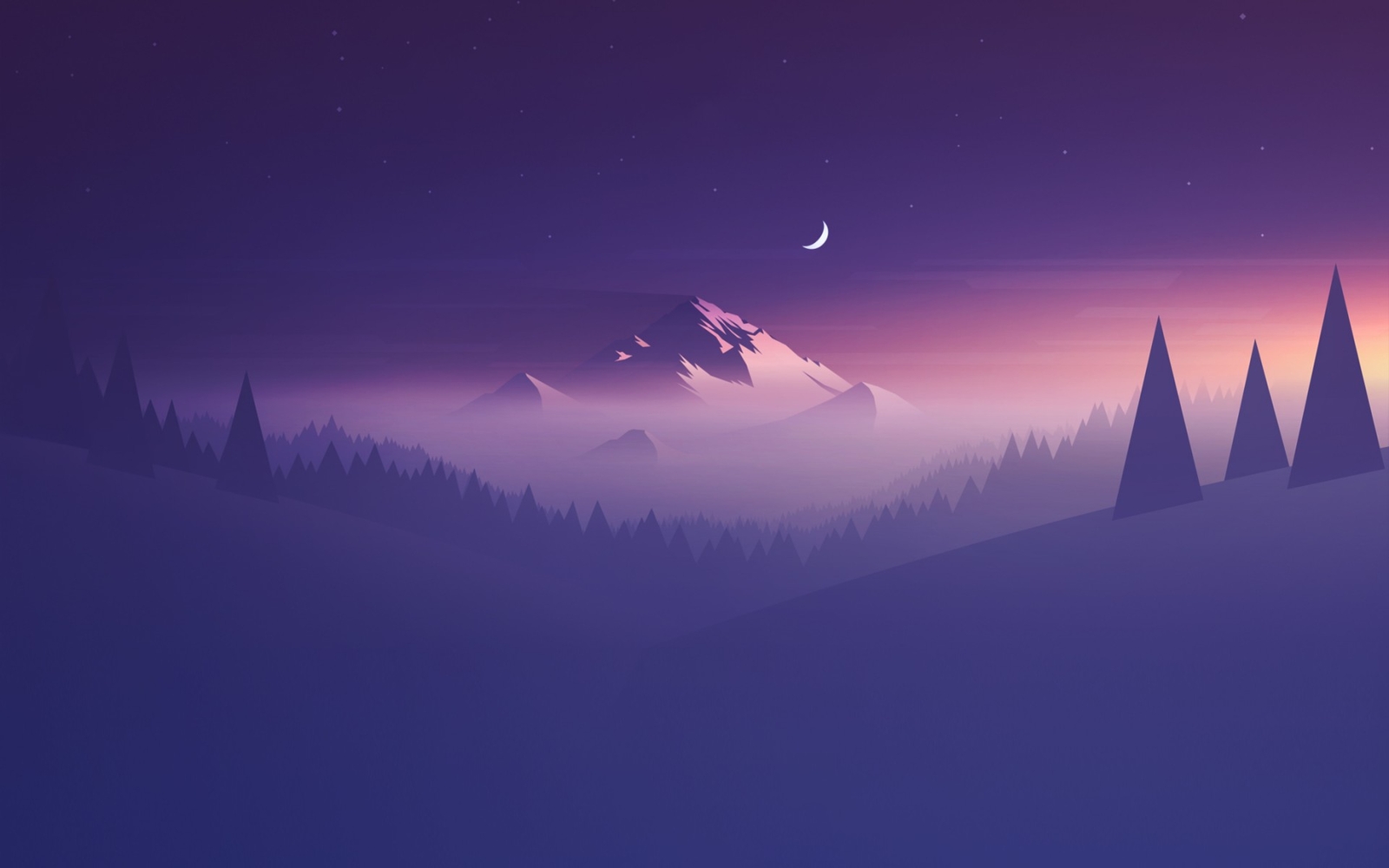 Landscape mountains trees moon stars minimalism Custom Gaming Mat Desk