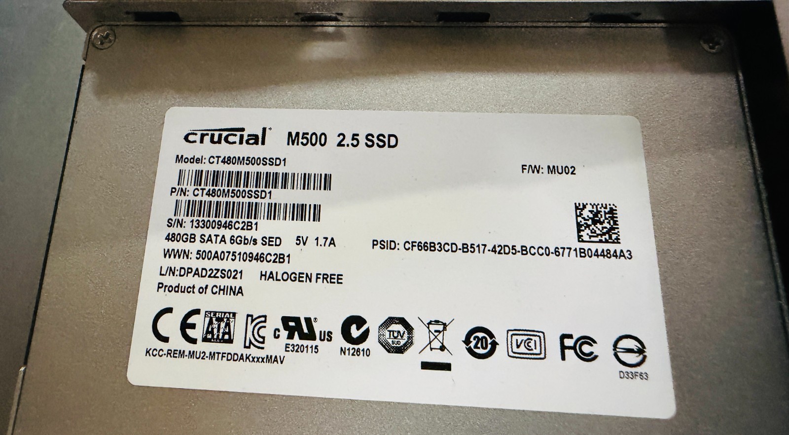Crucial M500 CT480M500SSD1 480 GB 2.5" SATA 6Gb/s 5V 1.7A Internal SSD