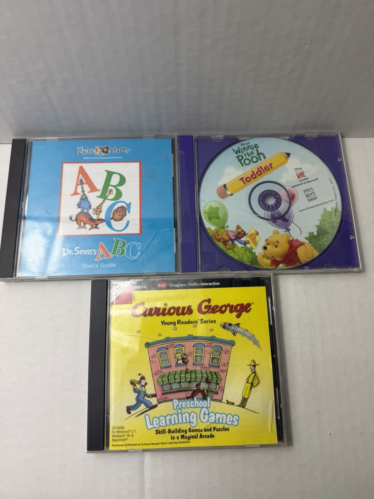 90s Windows 95 learning games lot of 3: Pooh, Dr. Seuss, Curious George VTG