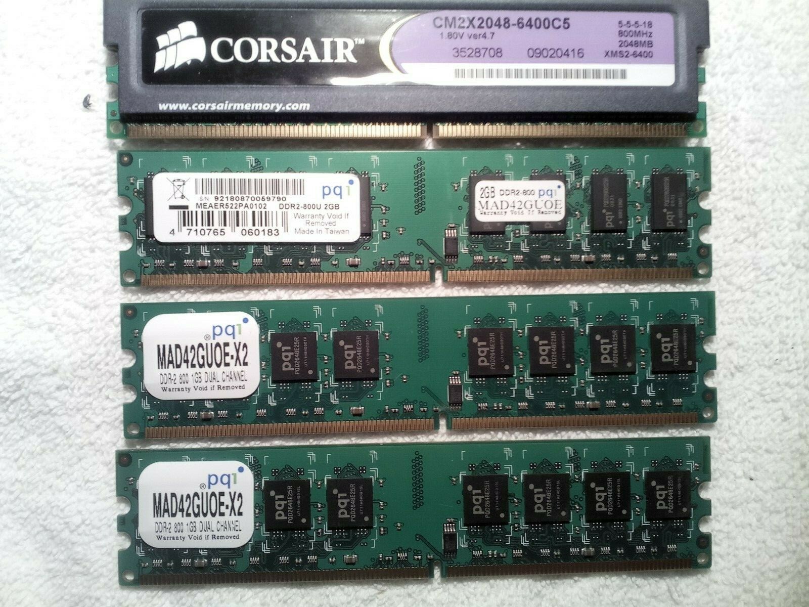 6GB PQI/CORSAIR DDR2-800 Kit (2x2GB+2x1GB) PC2-6400 RAM Modules