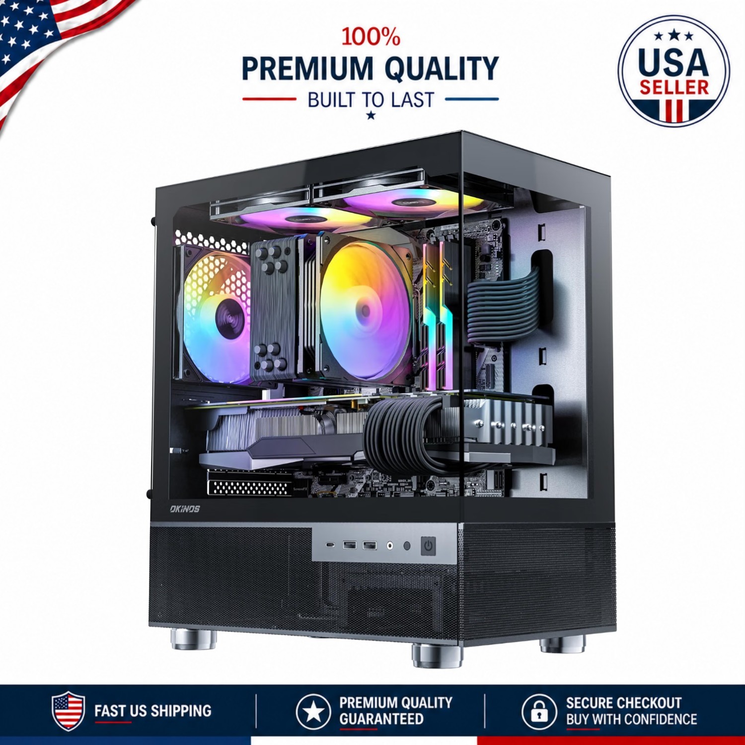Aqua 3 Micro ATX PC Case with Panoramic Tempered Glass & 3 ARGB Fans - Black