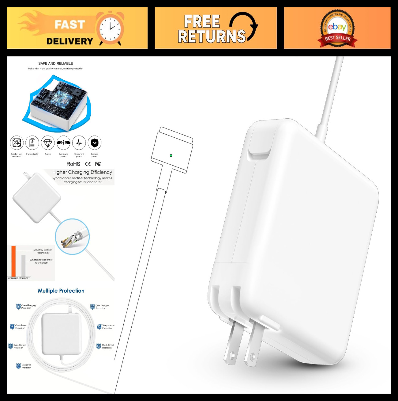 85W Magnetic T-Tip Power Adapter Charger for MacBook Pro (2012-2017) - Fast Char