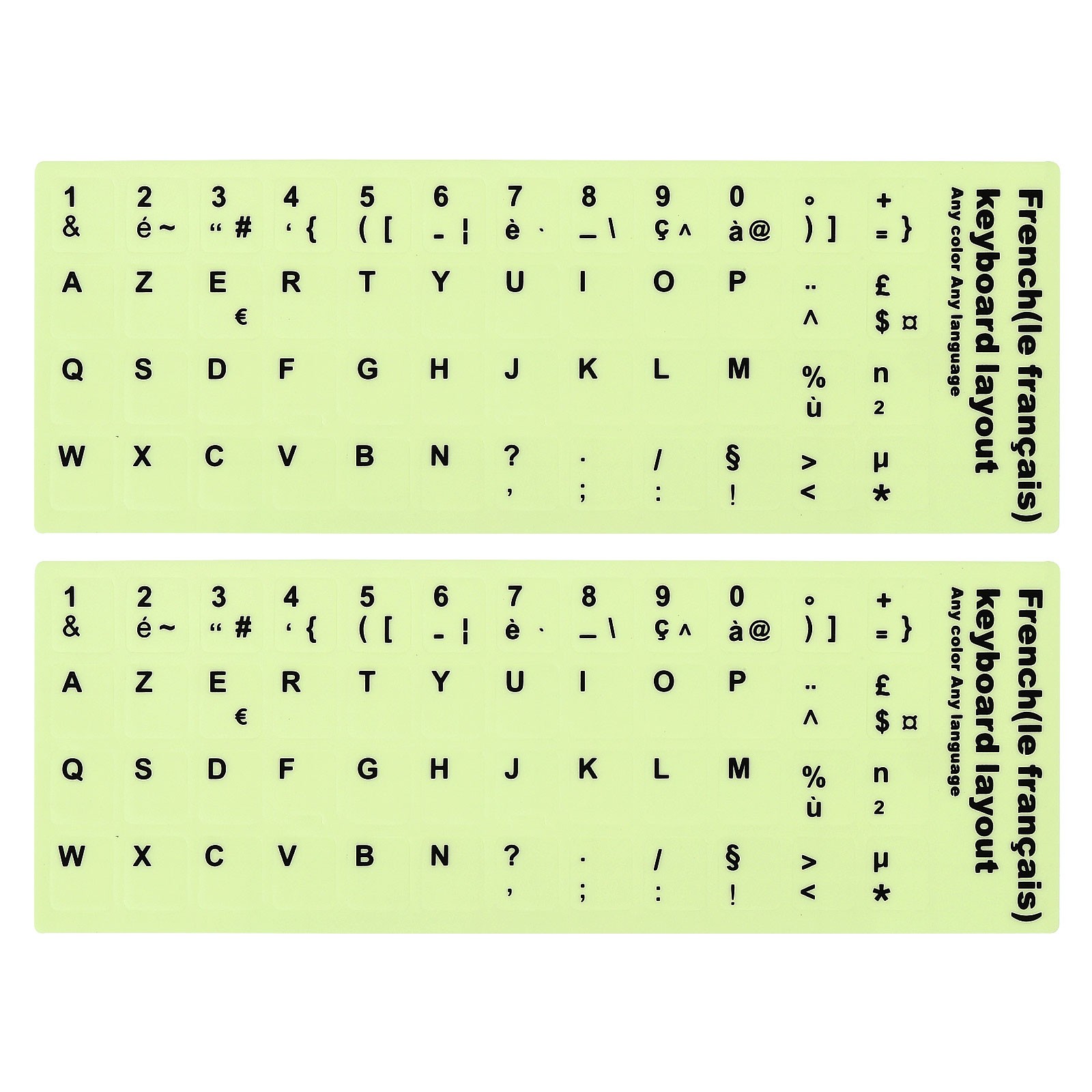 French Keyboard Stickers Glow in the Dark, 2pcs Keyboard Cover, Black