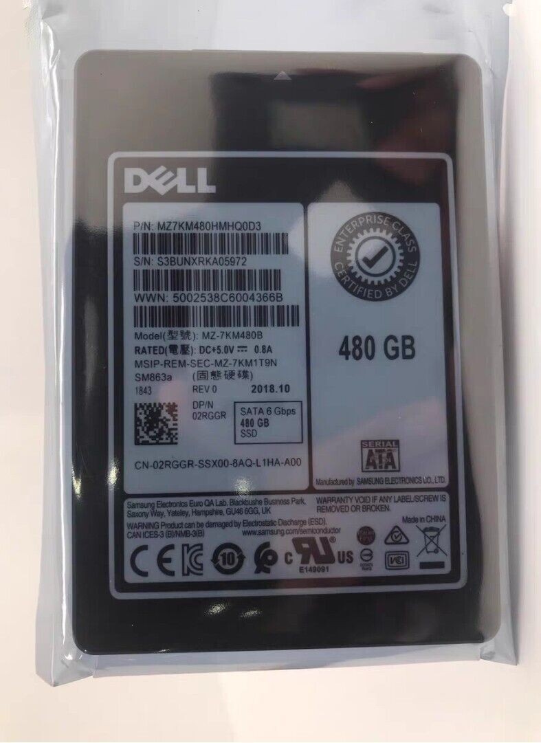 10pcs 480GB Samsung SM863a SSD MZ-7KM480B SATA 6Gbps MZ7KM480HMHQ0D3 DELL 02RGGR