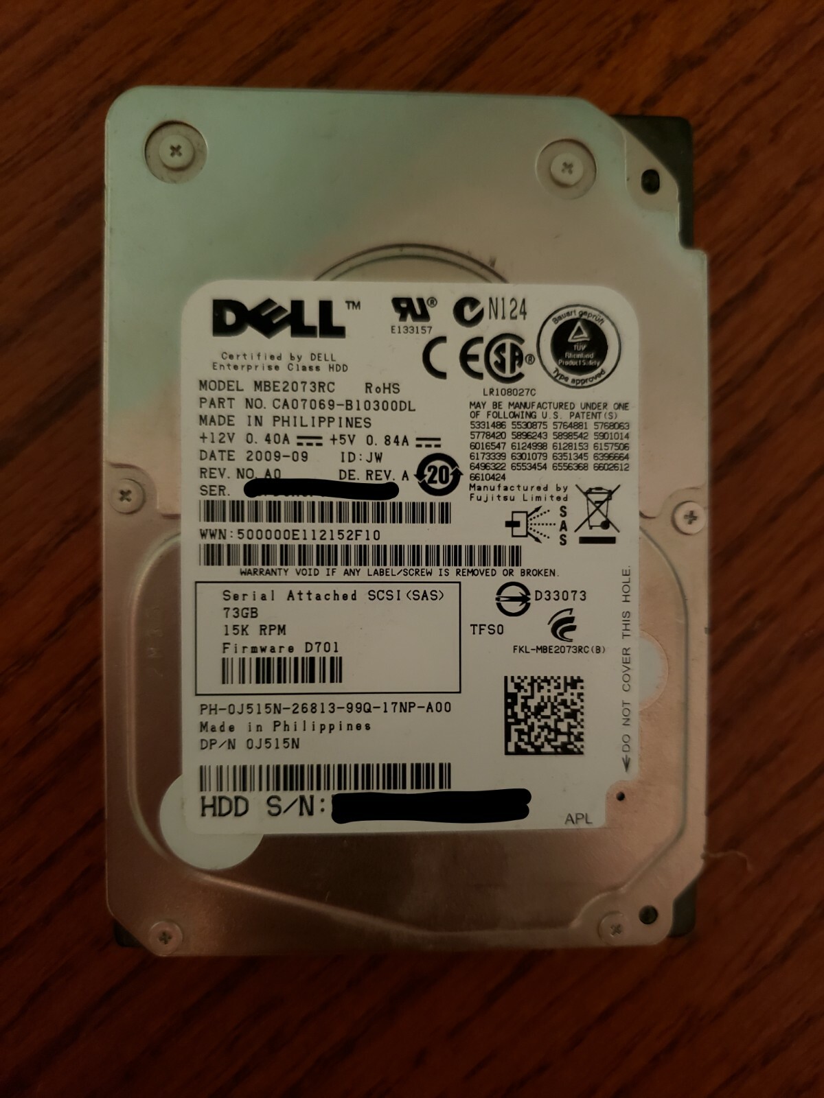 Dell MBE2073RC 73GB 2.5" SAS 15K RPM 0J515N