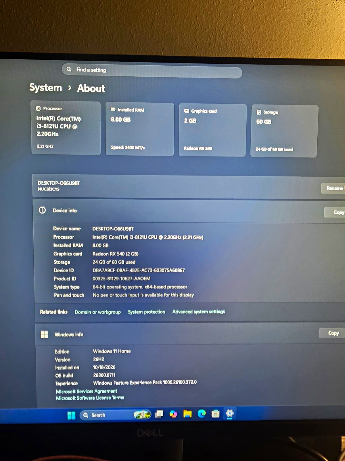 MAKE OFFER Intel NUC8i3CYS NUC i3-8121U 8GB RAM 64GB SSD RX 540 Wi-Fi Win 11