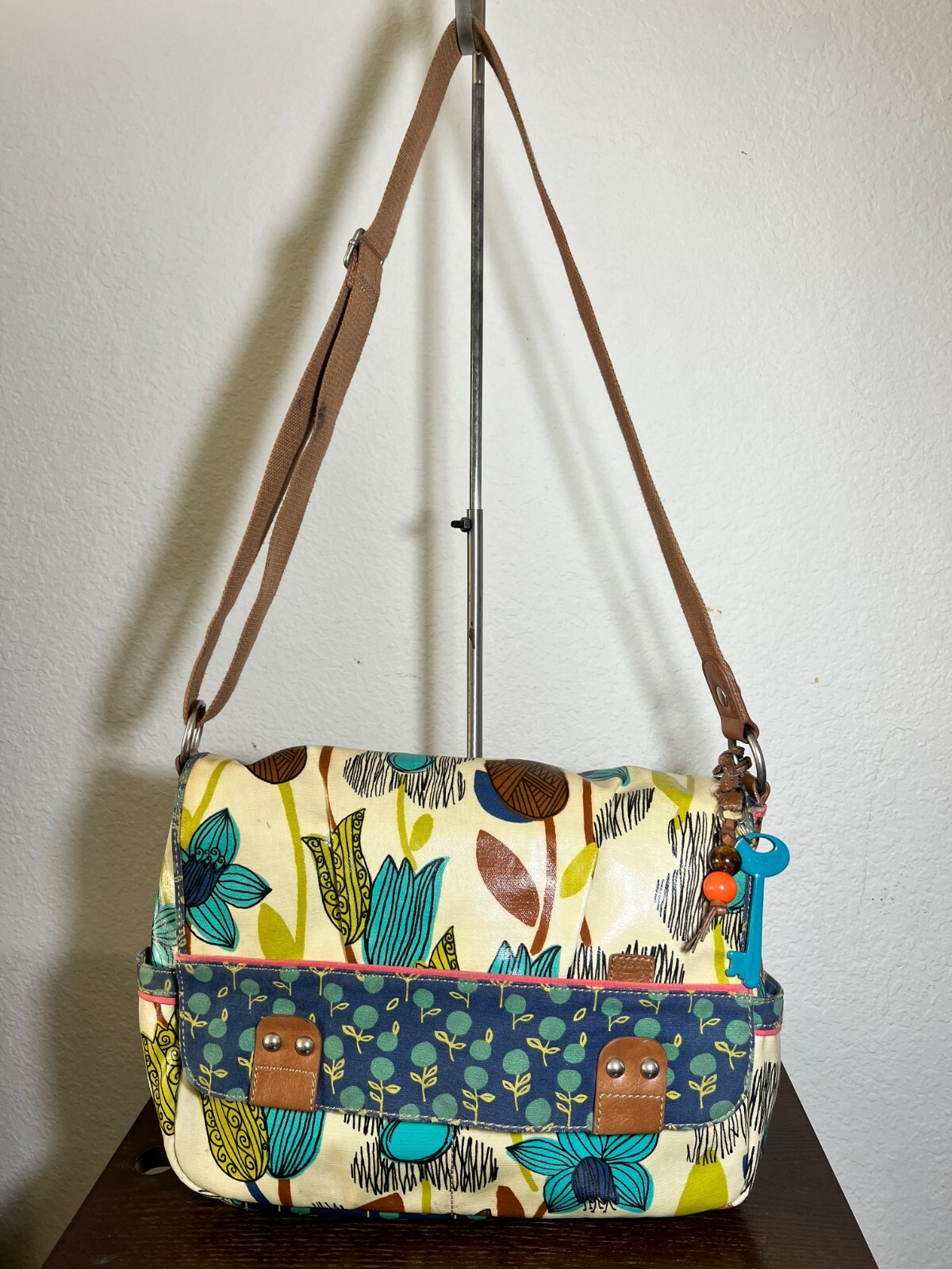 FOSSIL Key-per Coated Canvas Floral Multi-Color Travel Crossbody Laptop Bag