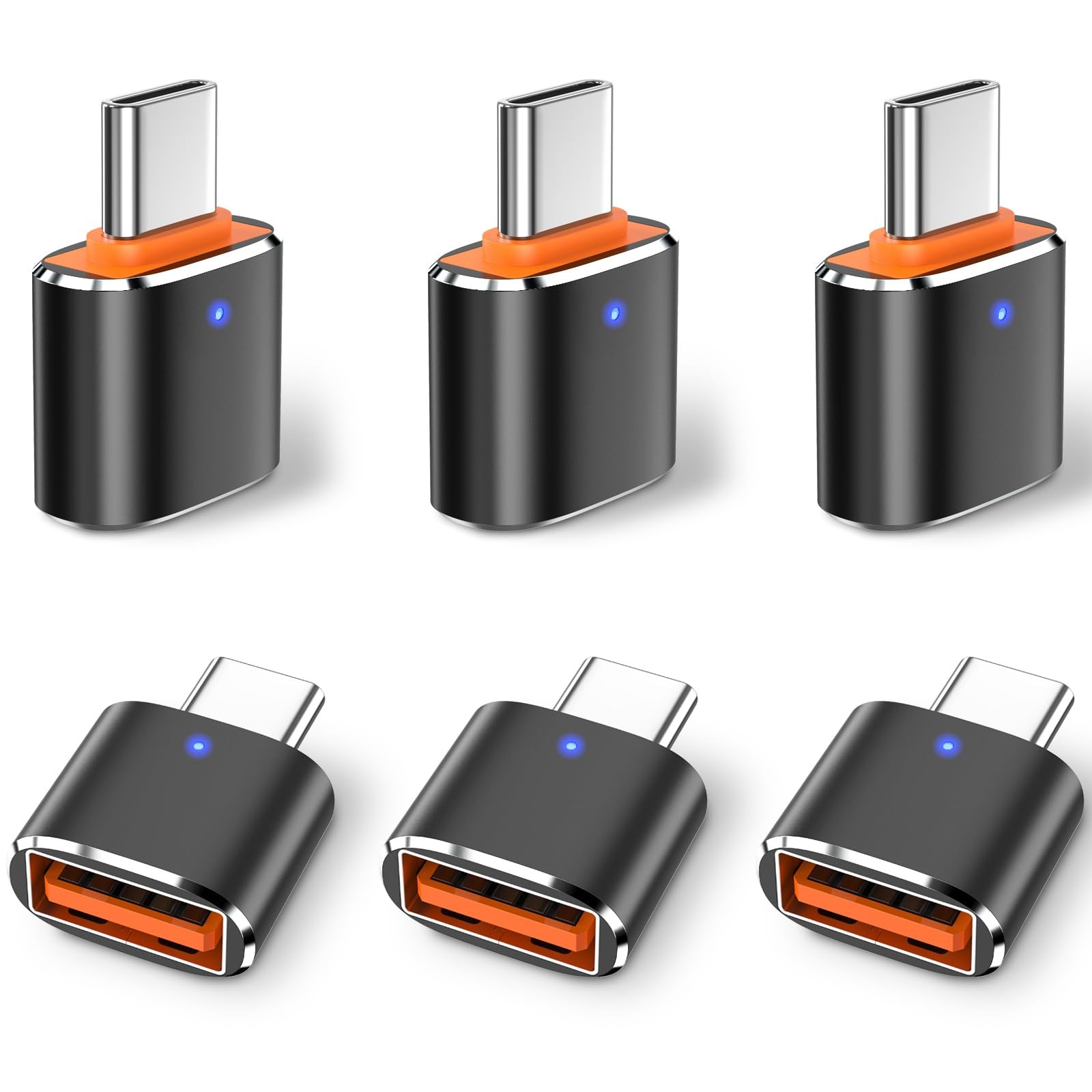 6 Pack USB C to USB A Adapter 3.0 OTG Male Female Black for Phone Laptop Tablet