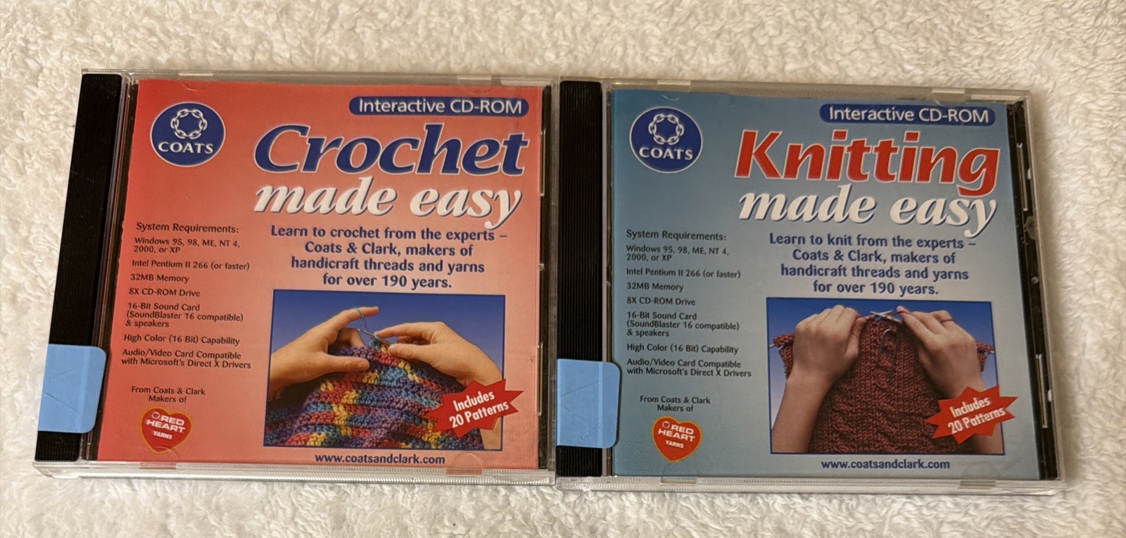 Coats & Clark Crochet & Knitting Made Easy 2002 PC CD ROM Lot Of 2 Crafts WIN