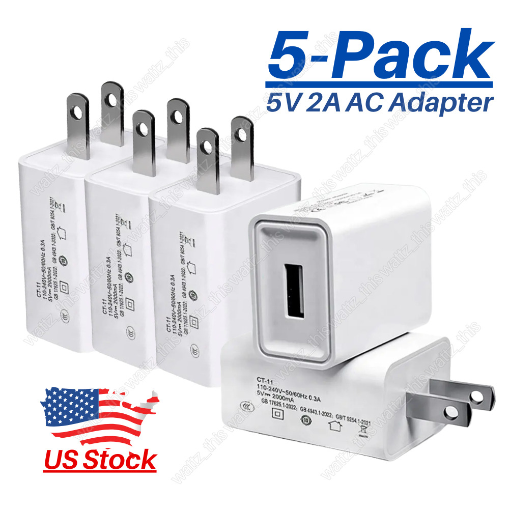 Lot of 5X For iPhone 8 15 Samsung USB Power Adapter AC Home Wall Charger US Plug