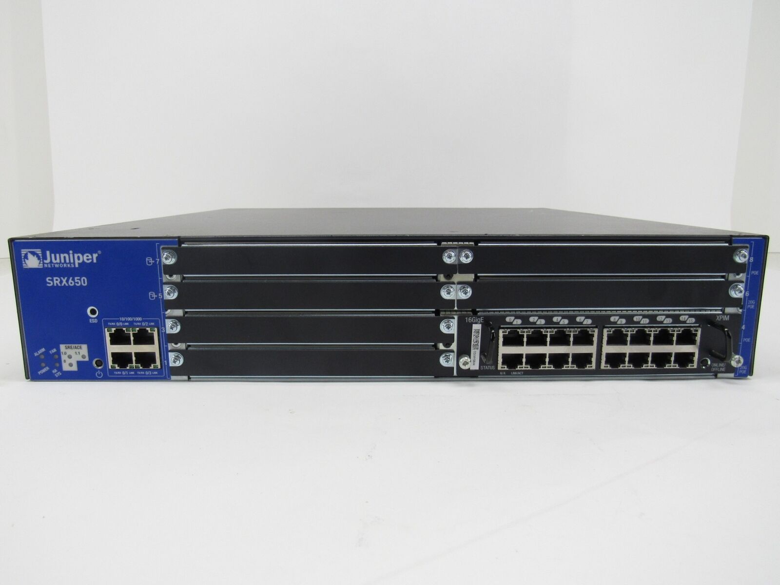 Juniper SRX650 Gateway Router 2U Rack 16GigE XPIM Power Supply & Power Cable