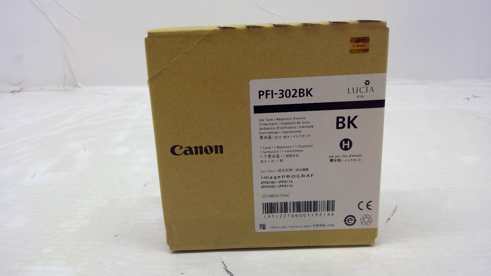 Genuine Canon PFI-302BK Black Ink Cartridge 2216B001AA, 2216B001