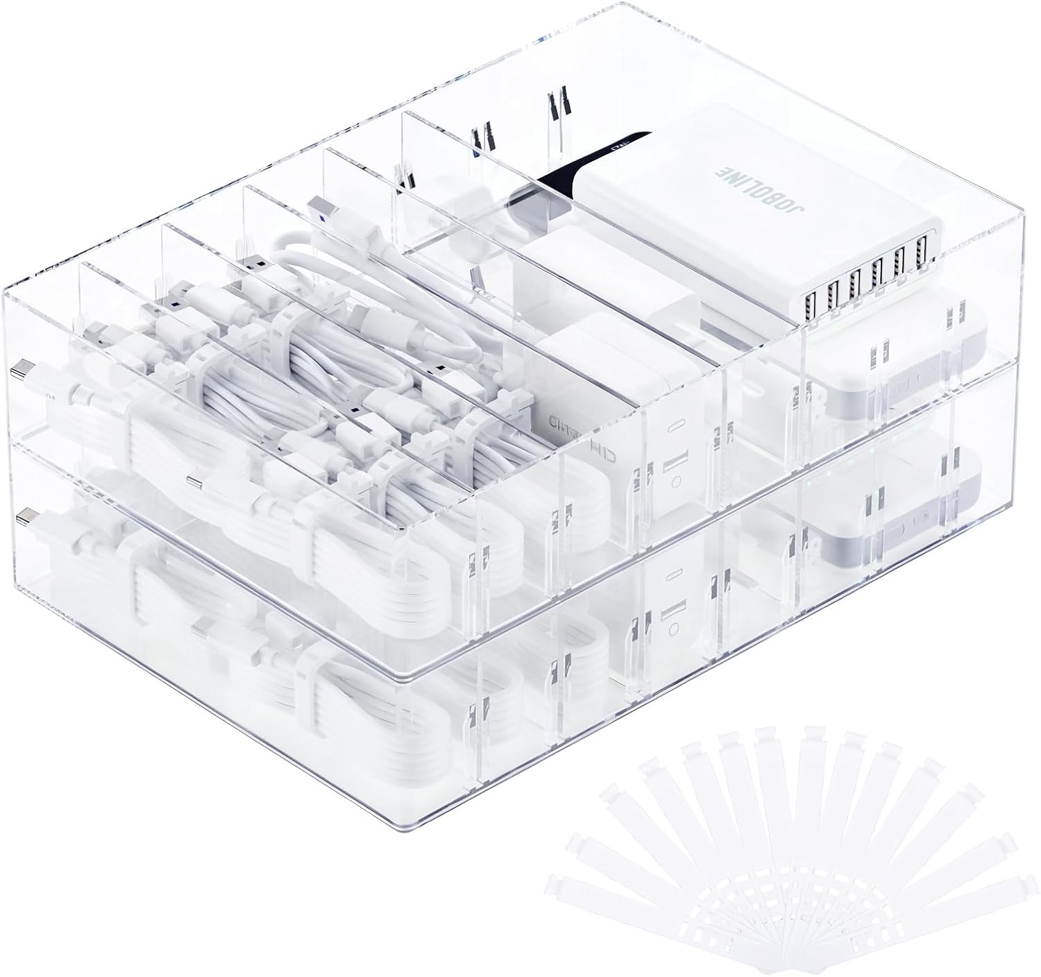 2 Pcs Clear Cable Charger Organizer Box, Large