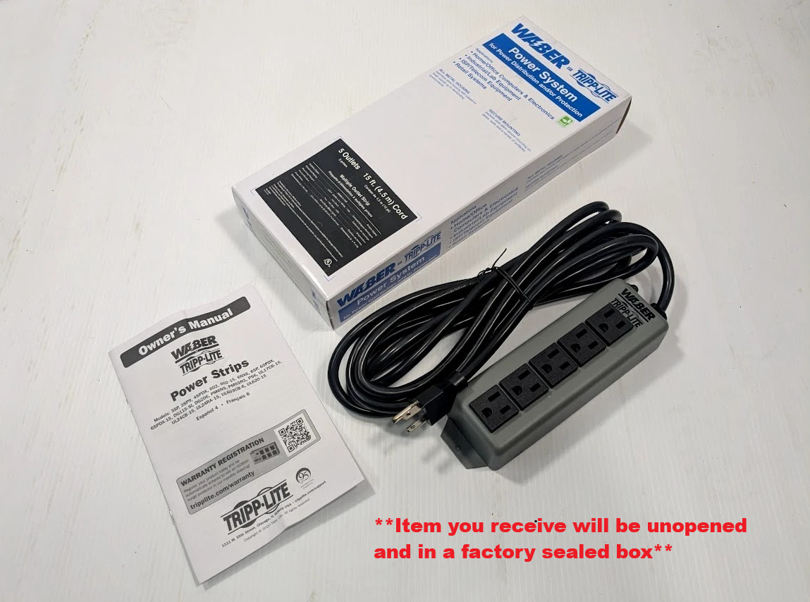 Tripp Lite Waber 5 outlet metal power strip 15-ft 4.7m NEMA 5-15R US 602-15 NEW