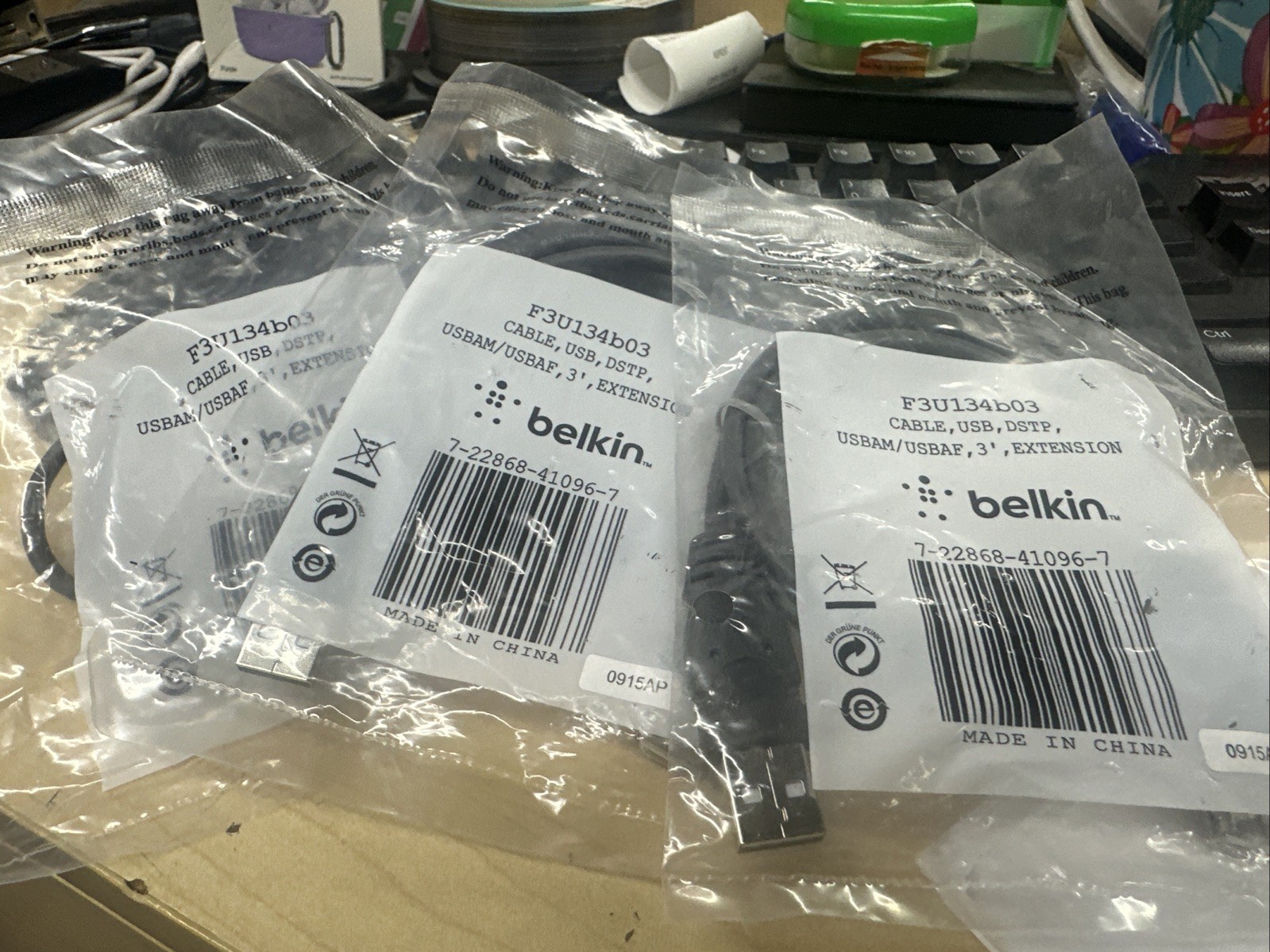 3 NEW Belkin USB A/A Extension Cable USB Type-A Female and USB Type-A Male - 3 F