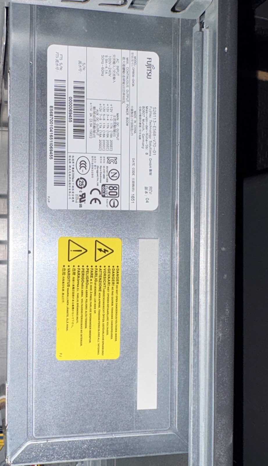 FOR Fujitsu CPB09-043A S26113-E568-V70-01 R920 M720 Power Supply PSU 800W