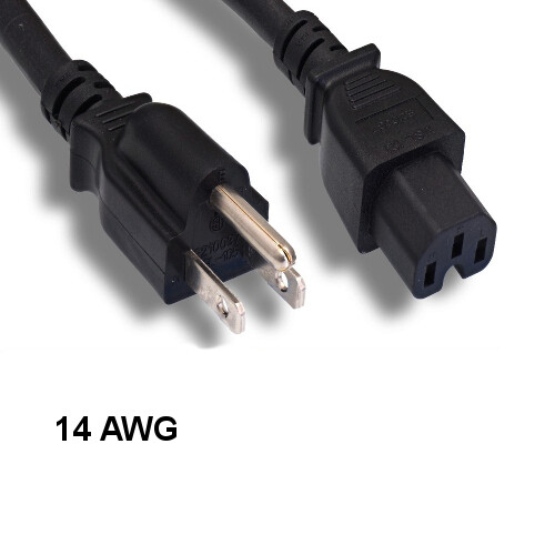 10x 15ft Black Power Cord NEMA 5-15P to IEC-60320 C15 14AWG 15A/125V SJT Data
