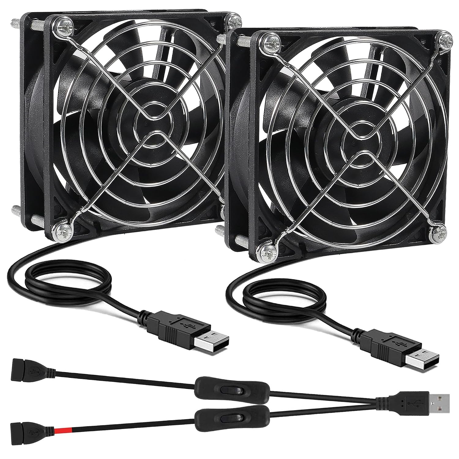 2Pcs Quiet 80Mm USB Fan 5V 8025 80X25Mm Portable Cooling Fan with On/Off Switch