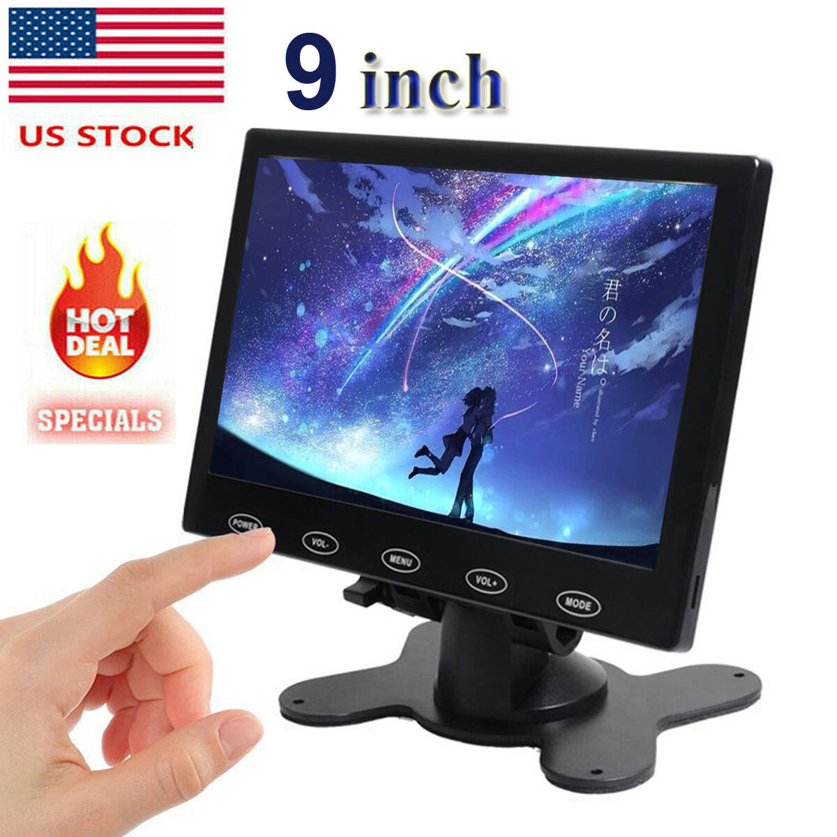 US-Mini 9" LCD CCTV Monitor HD PC Screen HDMI VGA AV RCA for Raspberry Pi DSLR