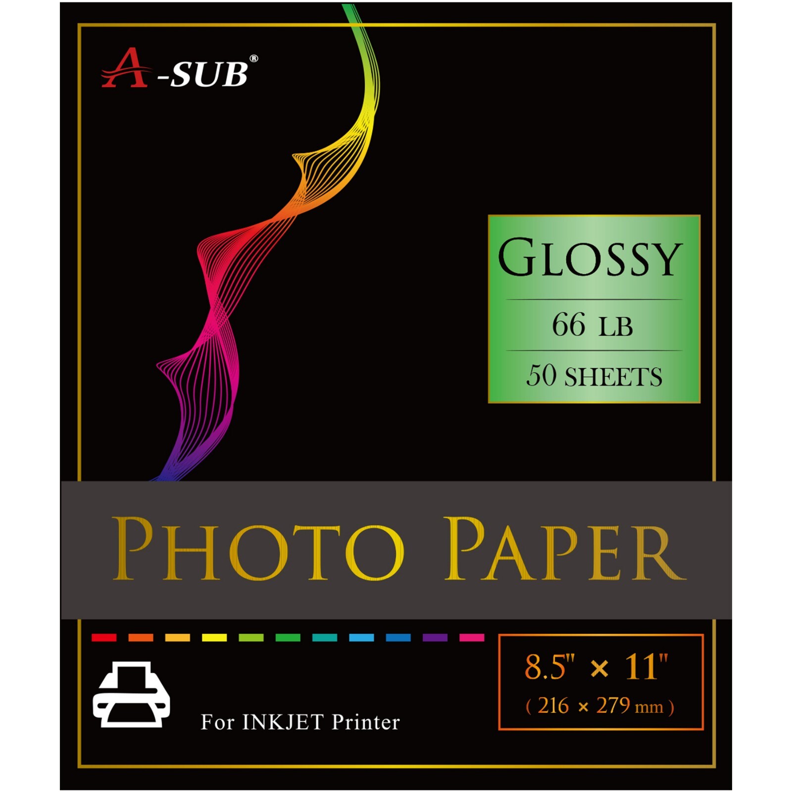 A-SUB Premium Photo Paper 8.5x11 Glossy 66lb Inkjet Printer 50PK 250gsm