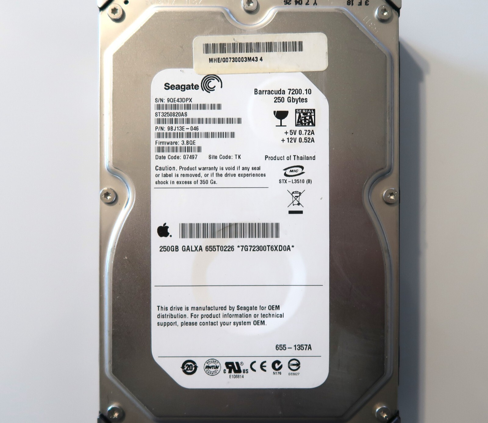 Seagate ST3250820AS 9BJ13E-046 3.BQE TK Thailand (9QE) 250gb 3.5" Sata JUN-2007