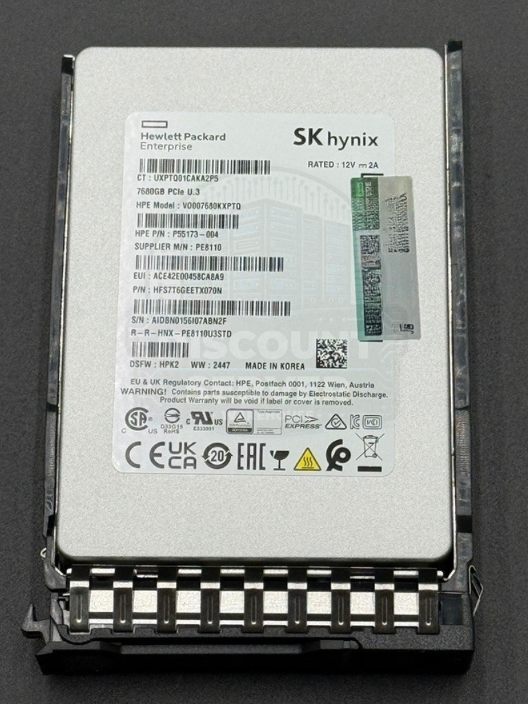 HPE 7.68TB NVMe U.3 G4 x4 RI 2.5" 15mm SSD PE8110 VO007680KXPTQ P55173-004 100%