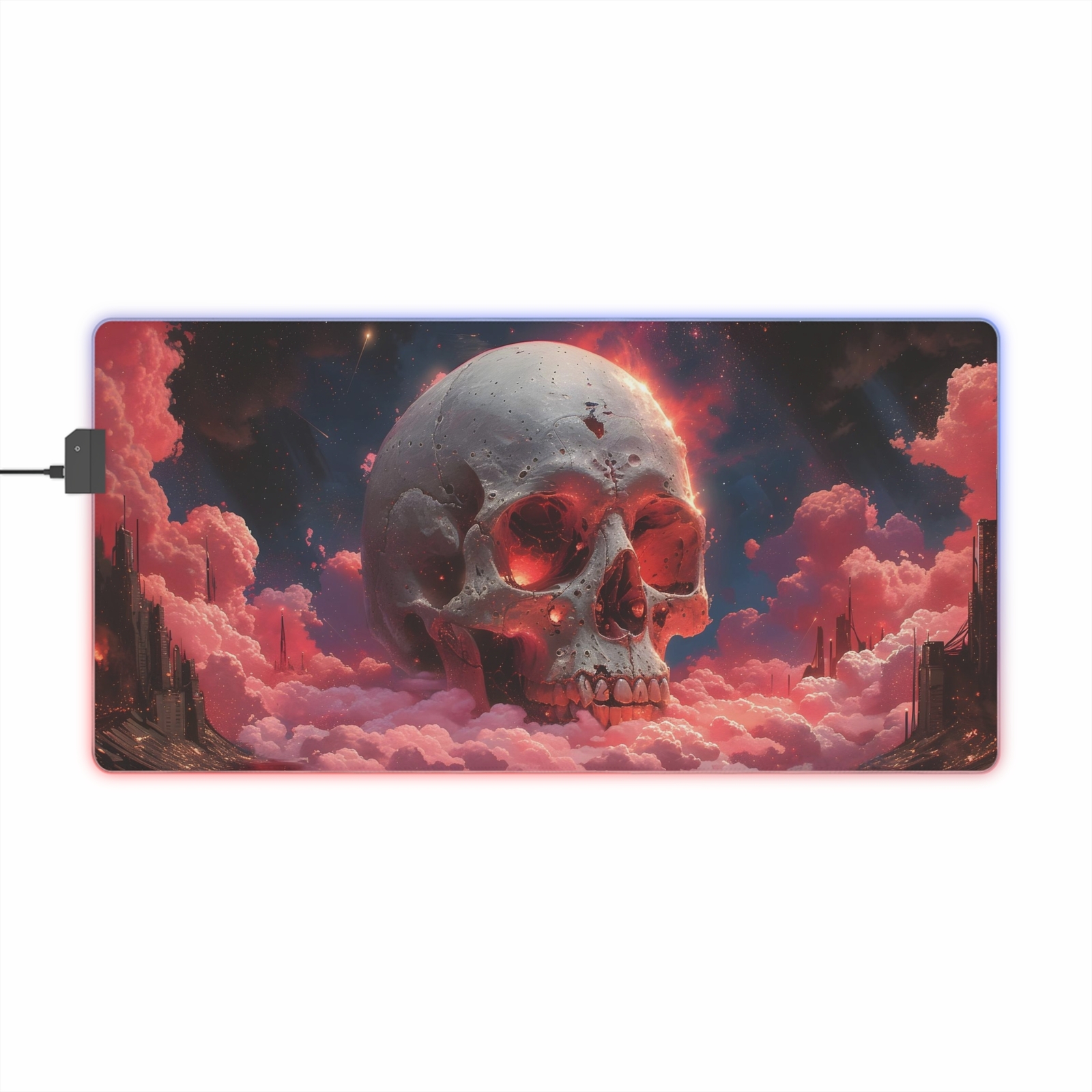 LED Gaming Mouse Pad Skull Nebula Rose. Dynamic RGB 14 changing colors Anti-Slip