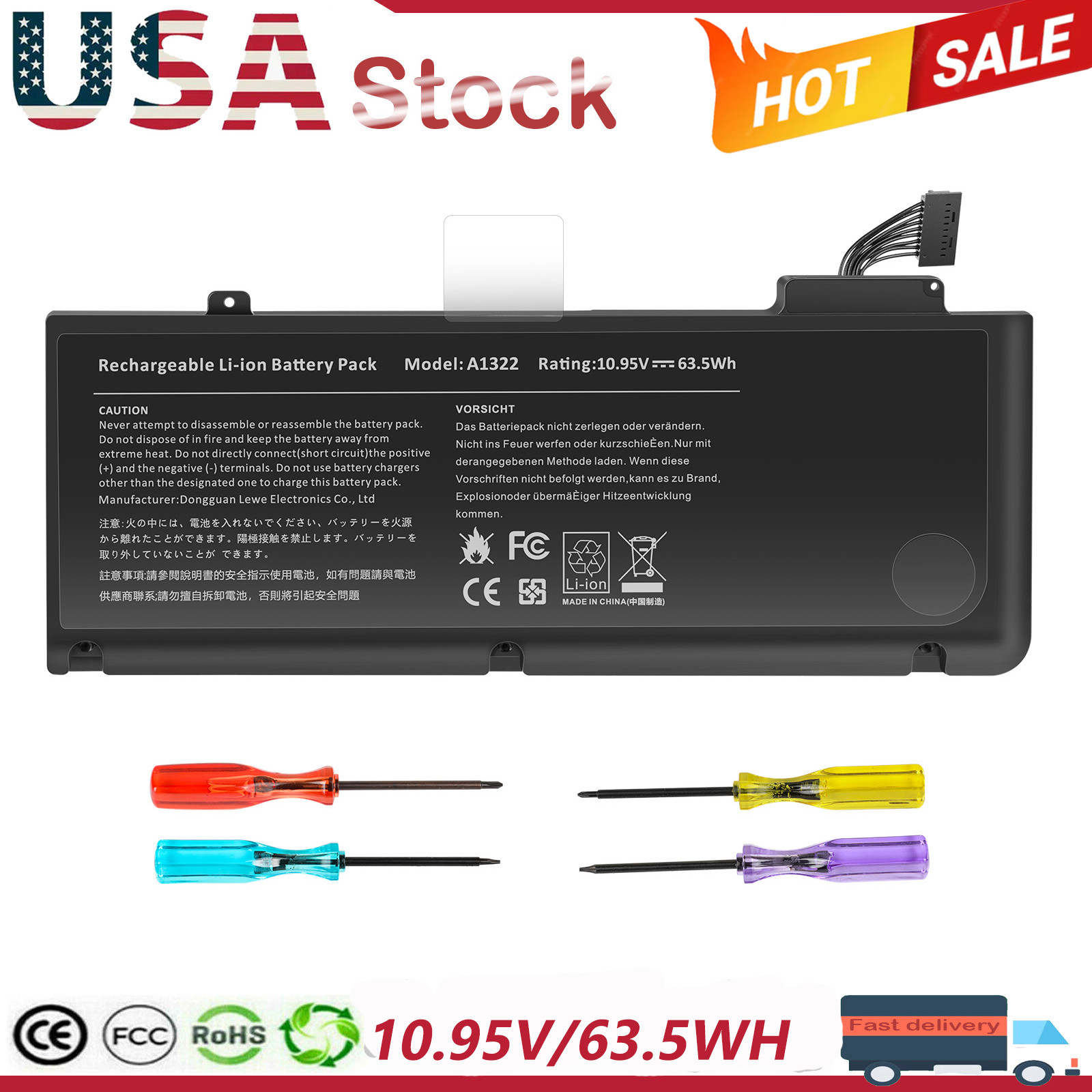 A1322 Battery for Macbook Pro 13" A1278 Mid 2009/2010/2011/2012 TOP Quality NEW 
