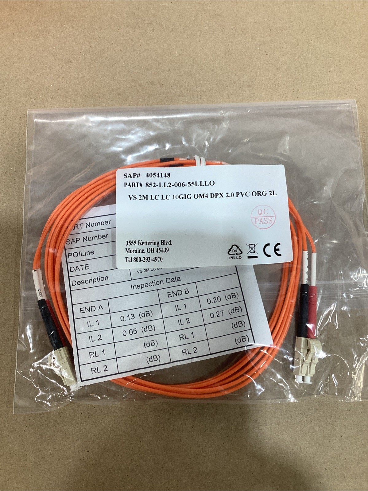ENET MultiMode Duplex Fiber Patch Cable (6 Meters) 852-LL2-006-55LLLO LOT OF 10