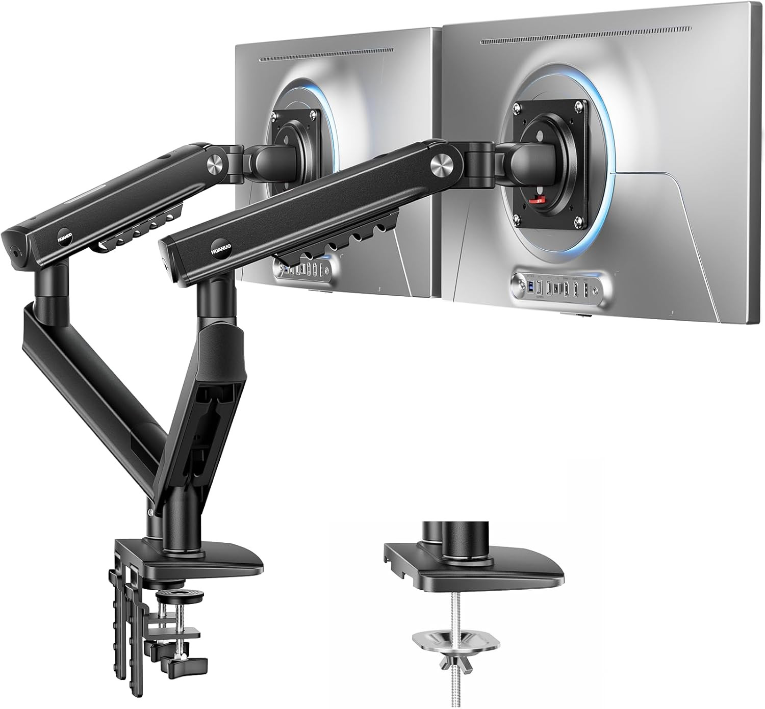 FlowLift Pro Dual Monitor Mount for 13–27" Screens, MechaSpring Monitor Stand