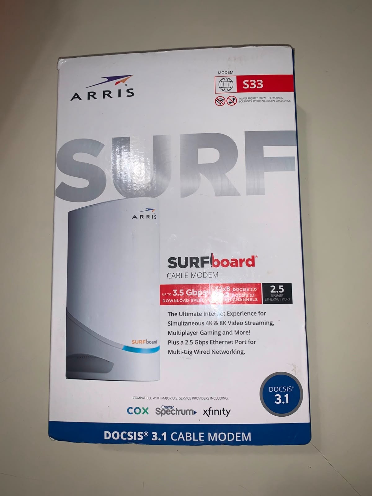 Arris Surfboard S33 V2 Docsis 3.1 Multi-gigabit Cable Modem w/2.5 Gbps Ethernet
