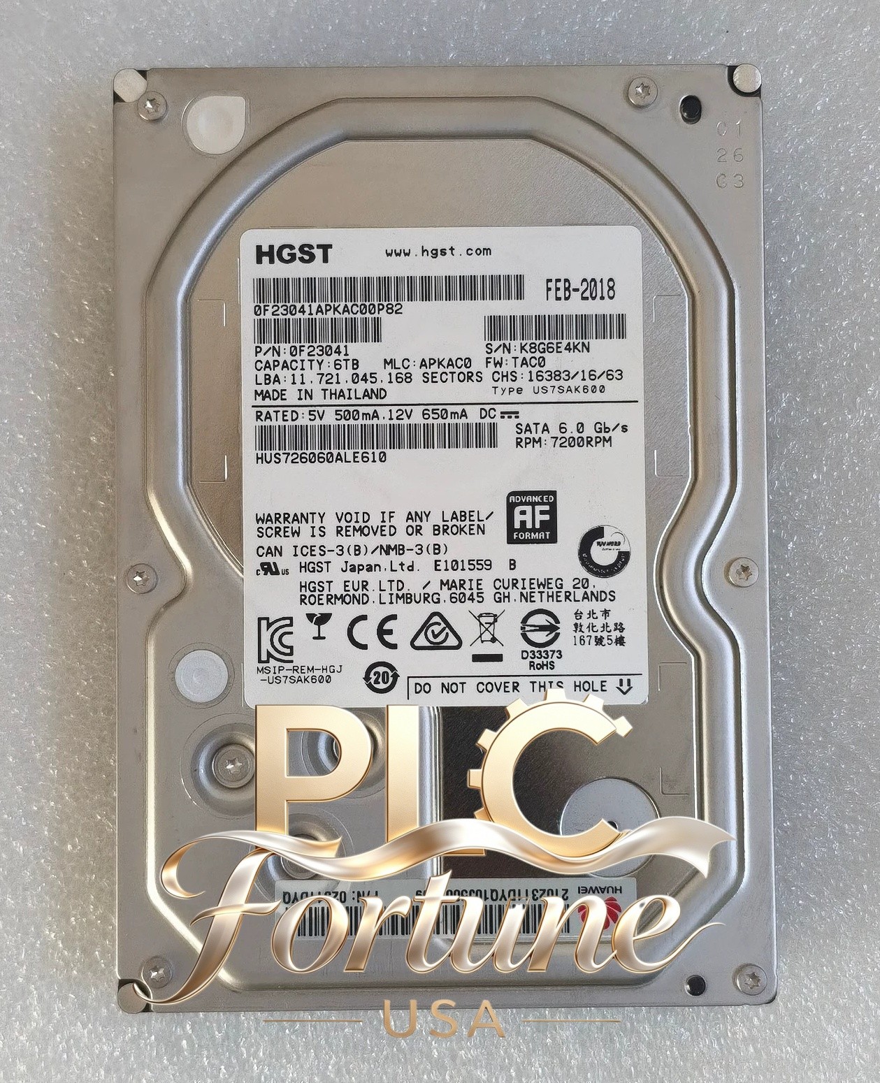 Used HGST HUS726060ALE610 6TB 7200RPM SATA 6Gbps 128MB Cache 3.5 inch HDD