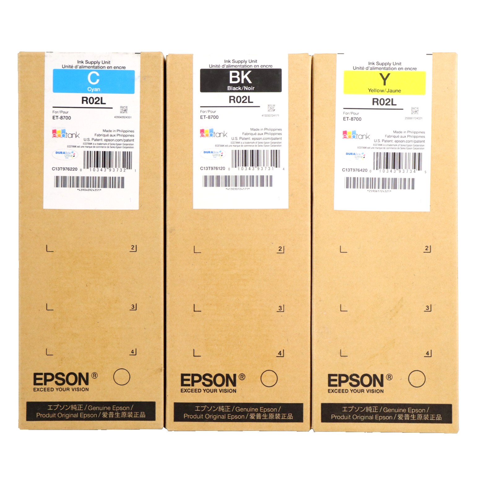 Genuine Epson - R02L 3-Pack BLACK, CYAN, YELLOW Sealed ET-8700 CYBK (02/09/2029)