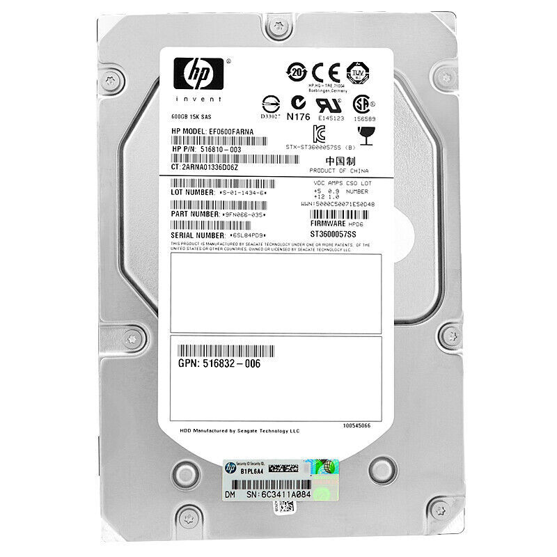 Hard Drive HP EF0600FARNA 600GB 6G DP SAS 15000RPM 516810-003