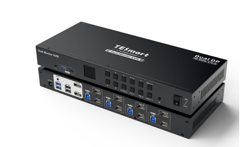TESmart (PKS0402A20) 4 Port KVM Switch Dual Monitor DisplayPort WITH Cables