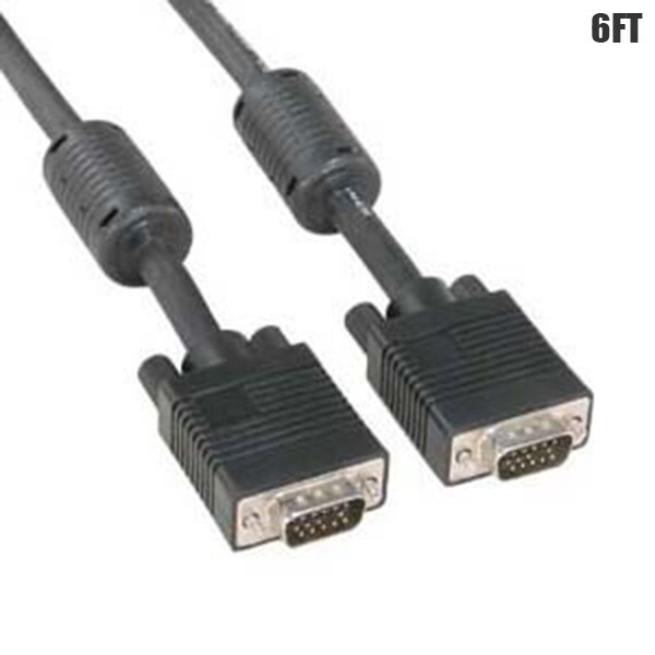 6FT VGA SVGA QXGA HD15 15-Pin Male to Male PC Monitor Cable Cord Ferrite Cores