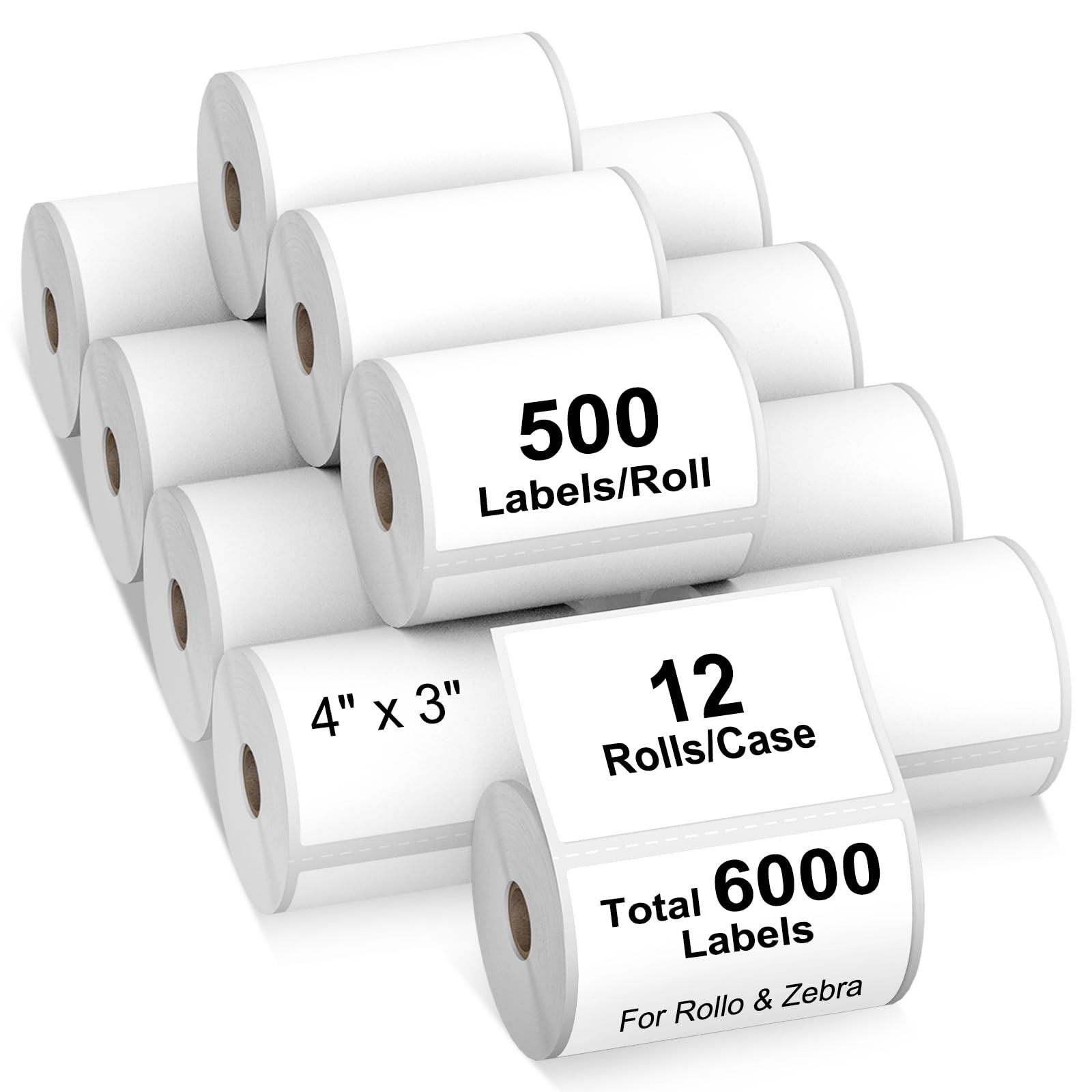 AveneMark 12 Rolls 4" x 3" Direct Thermal Labels for Barcodes Postage Address Sh