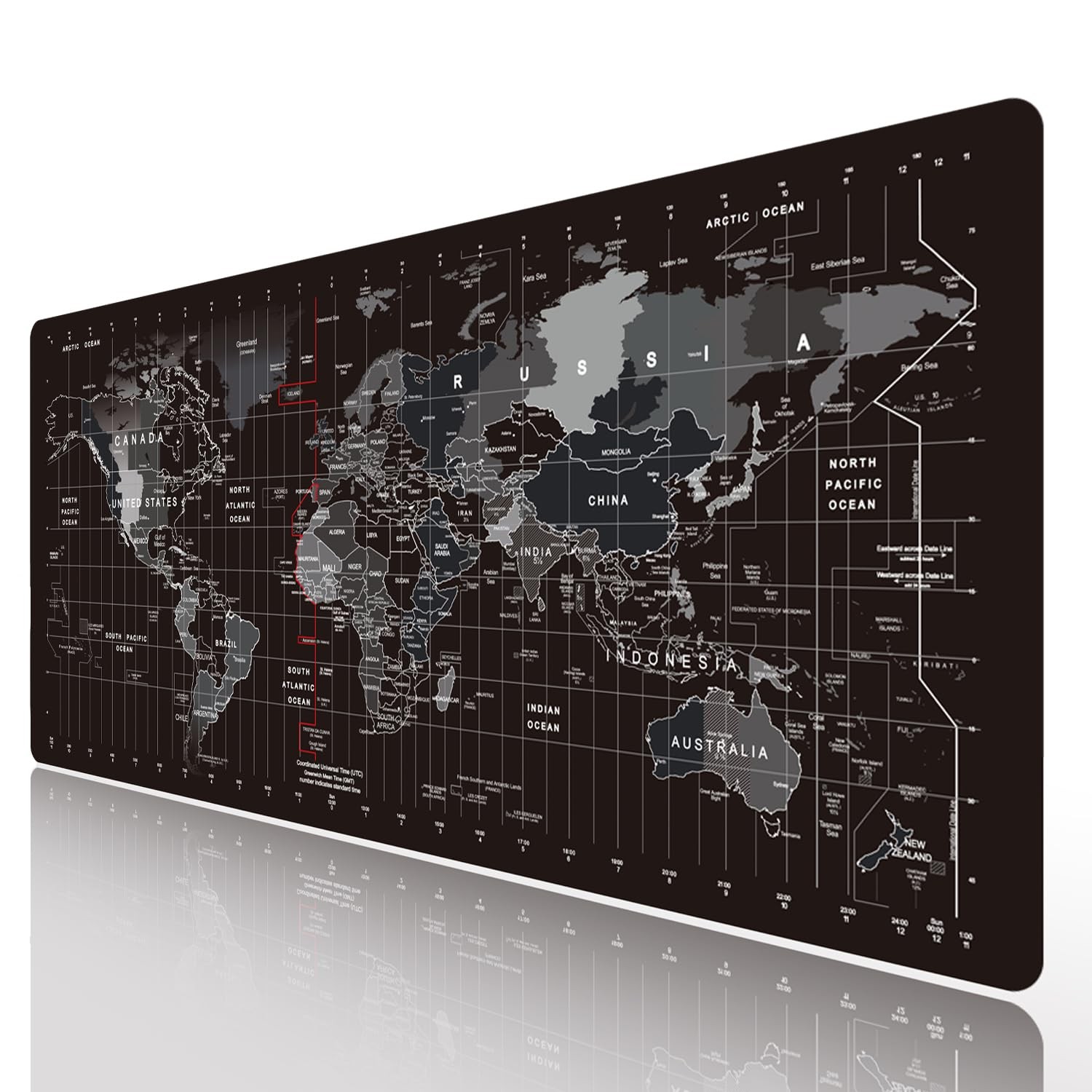 Large Keyboard Gaming Mouse Pad Black World Map Mouse Pad with Anti-Slip Rubb...