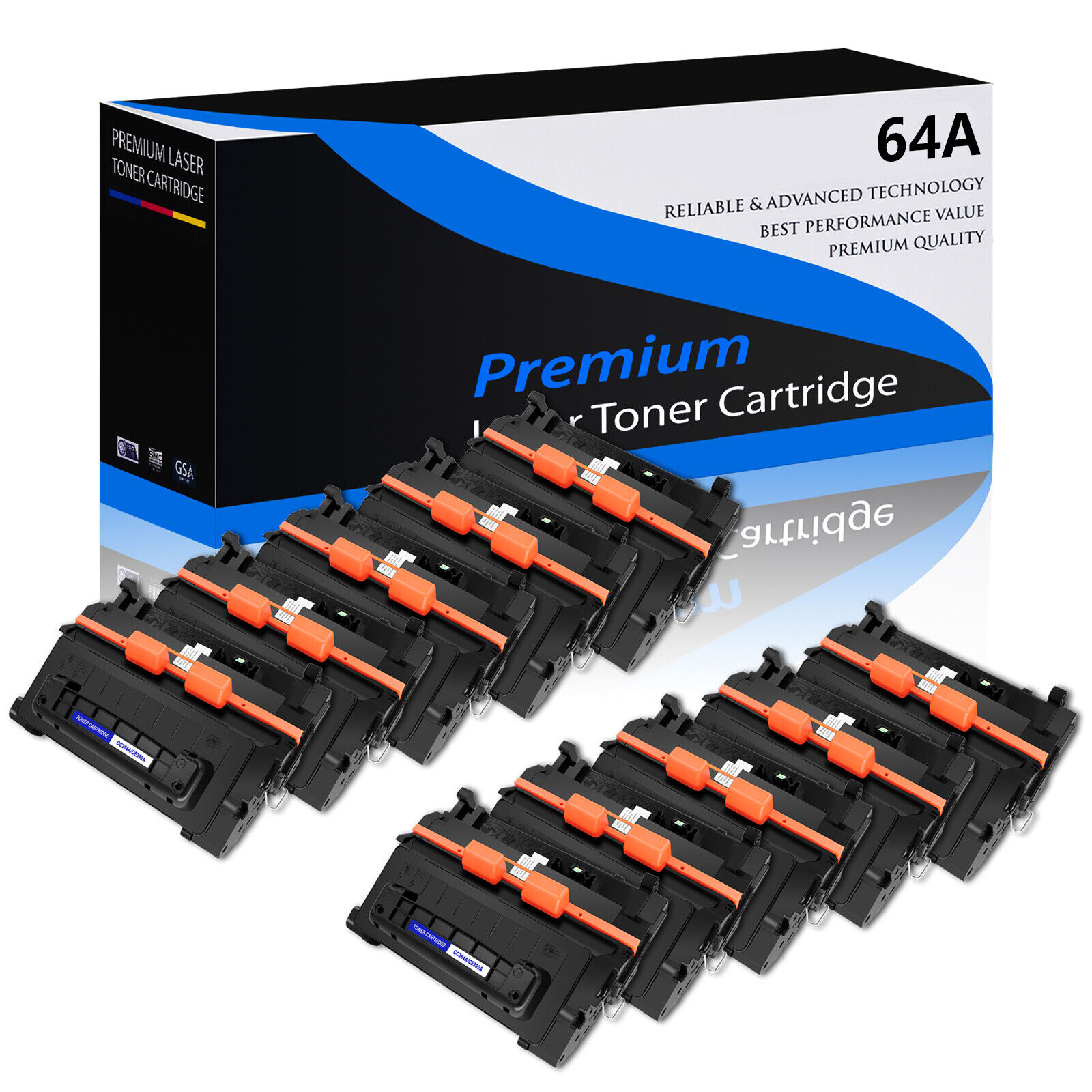 10 PACK Black CC364A 64A Toner Cartridge For HP LaserJet P4515n P4515tn P4515x