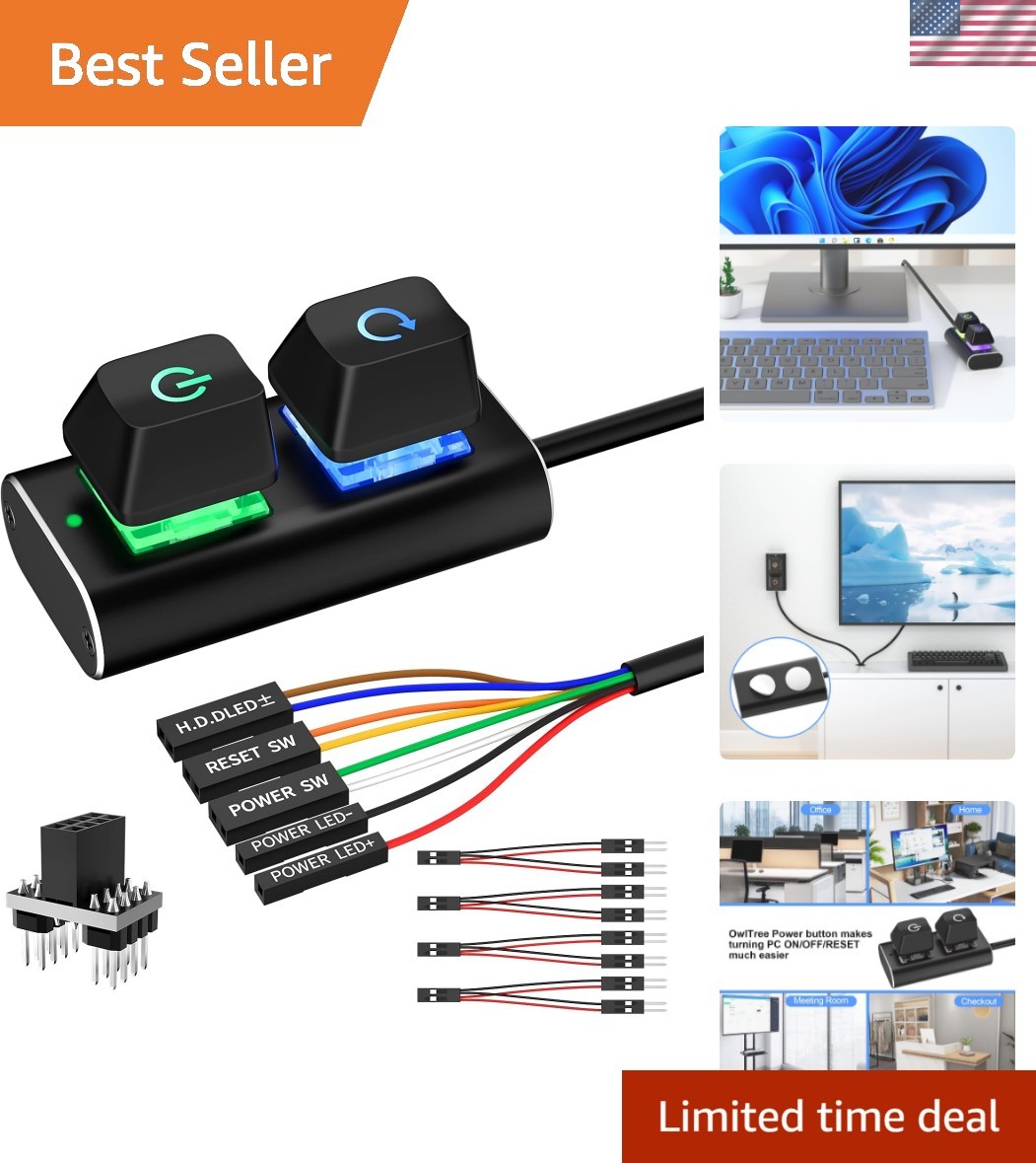 PC Power Button, External Desktop Computer Power Switch Splitter ON Off Reset...