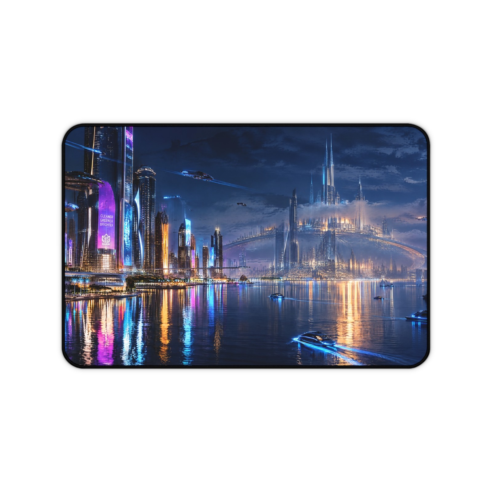 Futuristic Cityscape Desk Mat – Neon Sci‑Fi Gaming Mousepad